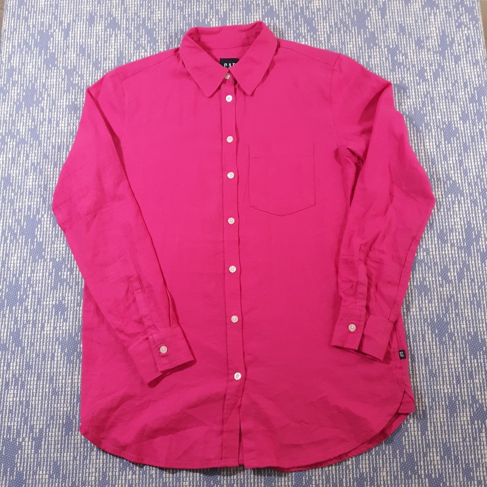 Gap Linen Rayon Shirt Womens Small Long Sleeve Fuchsia Summer Lightweight